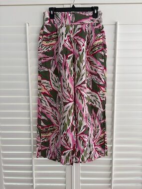 LOFT Beach Linen Tropical Print Wide Leg Pant
